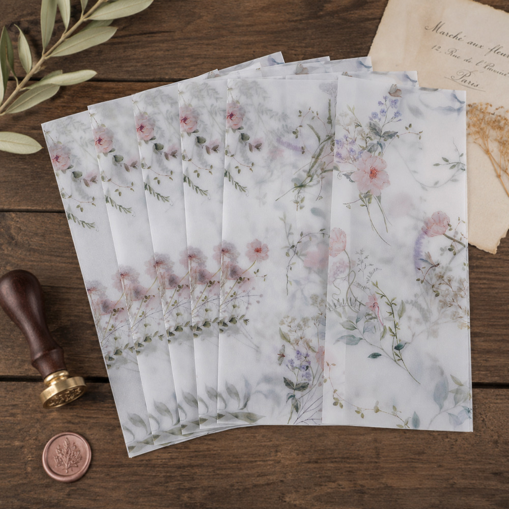 Wedding Envelopes - 20/50個入りベラムラップ、水彩画の野の花柄、DIYベラム折り封筒、モダンな花柄ベラムジャケット、結婚式の招待状用