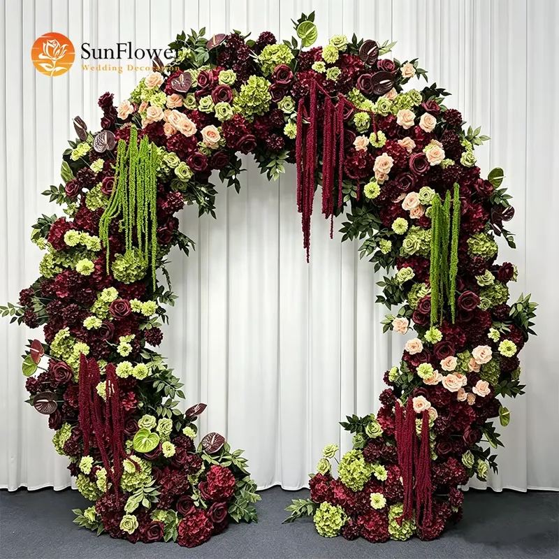 Wedding Arch Flower - バーガンディセージグリーンのトレーリングタッセル付きウェディングアーチフラワー、秋の農場結婚式の入り口用