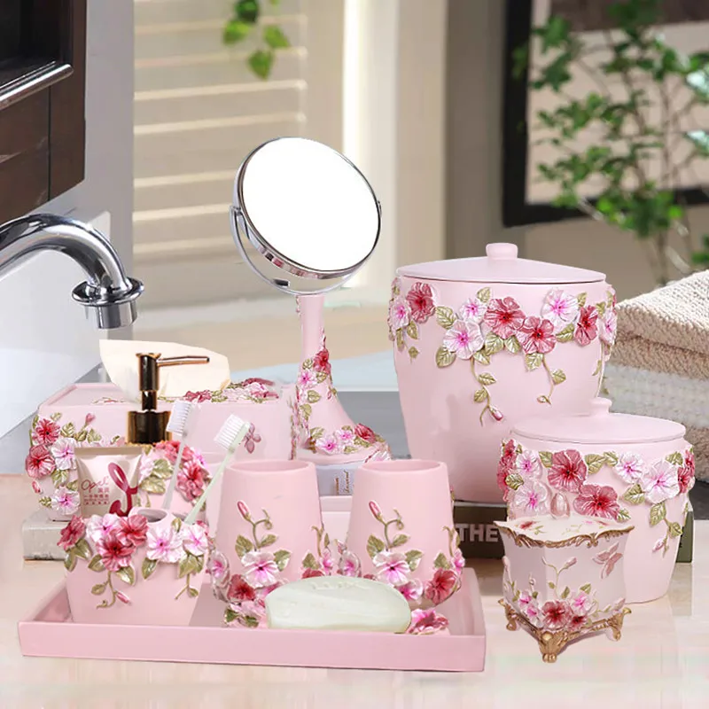 Wedding Bathroom Supply Kit - 5点セットのバスルームセット、ヨーロッパ風洗面用品キット、結婚祝い、トレイ、化粧鏡、ティッシュ
