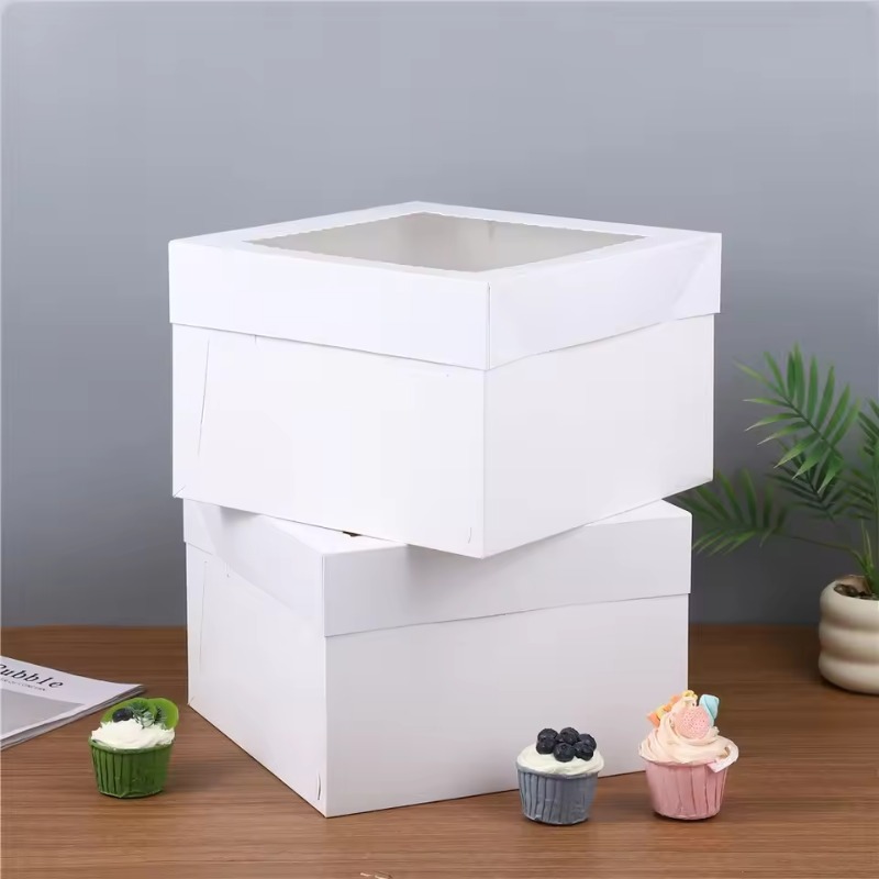 Wedding Cake Supply - yes2/4/6 個使い捨て白いケーキボックス窓付き結婚式誕生日使い捨て白いケーキボックス収納ショップ装飾用品