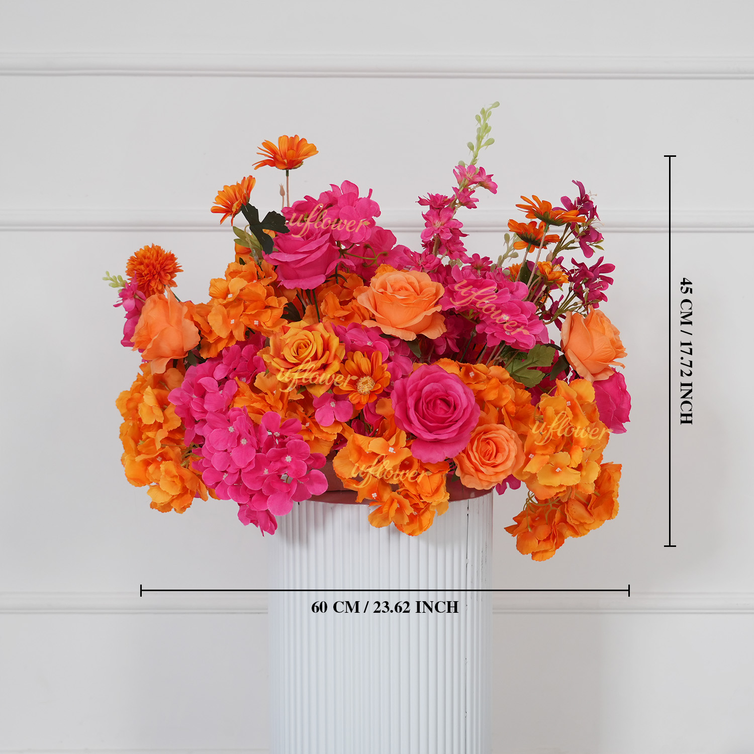 Wedding Arch Flower - Uflower 40/45/60cm イベント用小道具 ディスプレイ ウェディング背景アーチ フラワーランナー、ホットピンク、オレンジ、アジサイ、ローズ