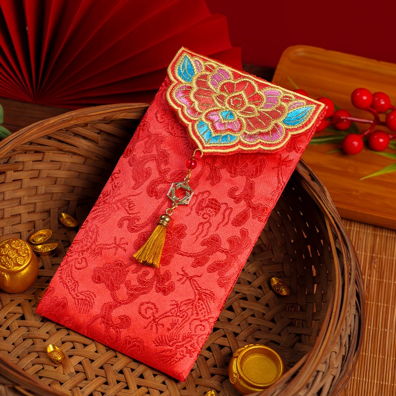 Wedding Envelopes - 伝統的な中国の刺繍入り結婚式用赤い封筒1枚：1万人民元の結婚式用封筒と春節用赤い封筒