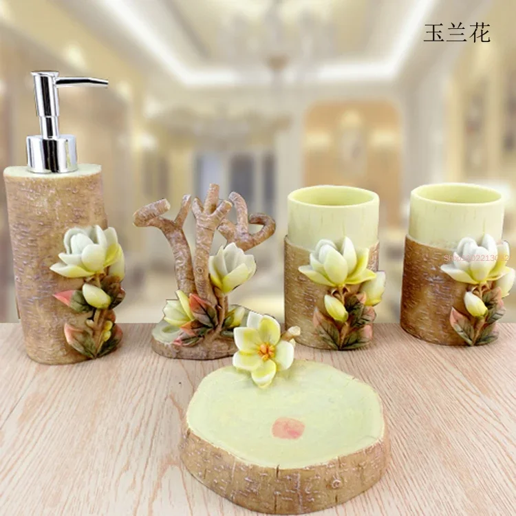 Wedding Bathroom Supply Kit - 5個/セット 樹脂製バスルームアクセサリーキット 洗面用具セット 結婚式用バスルーム用品セット ホームアクセサリー 歯ブラシホルダー
