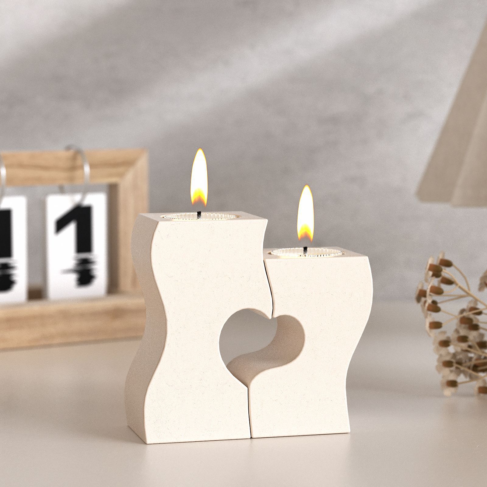 Unity Candle Set - S ハート燭台シリコーン金型 DIY キャンドルホルダー石膏石膏セメント型クラフトウェディングギフト注ぐ UV 樹脂作成ツール
