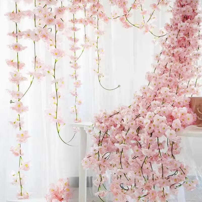 Wedding Arch Flower - 180cm人工桜の花飾り、結婚式のアーチ、庭の背景、ホームパーティーデコレーション、シルク製の偽物の植物のつる