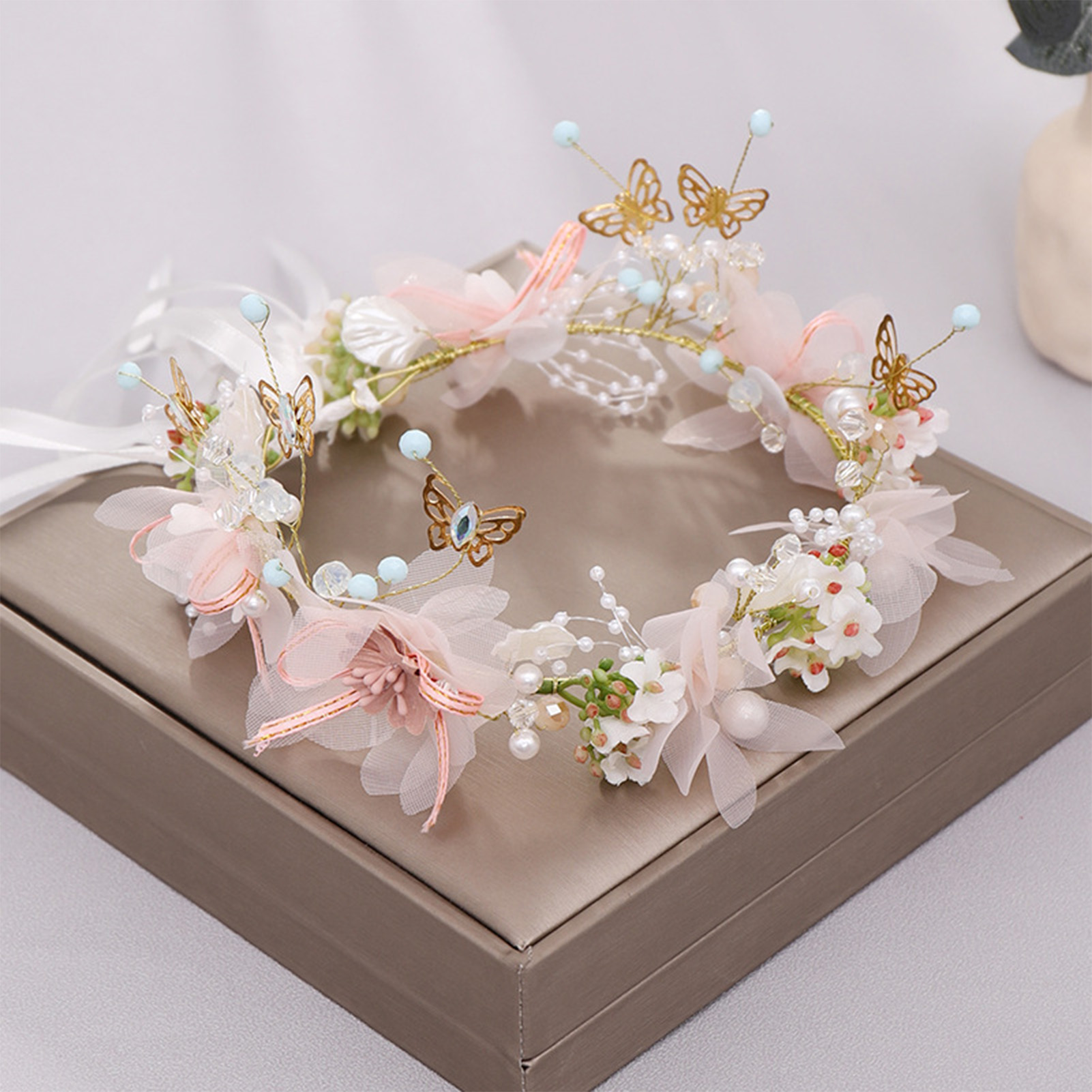 Wedding Arch Flower - 女性女の子フラワーヘッドバンド花嫁蝶花冠ヘアバンドヘアアクセサリー結婚式春の花輪ヘッドピース帽子