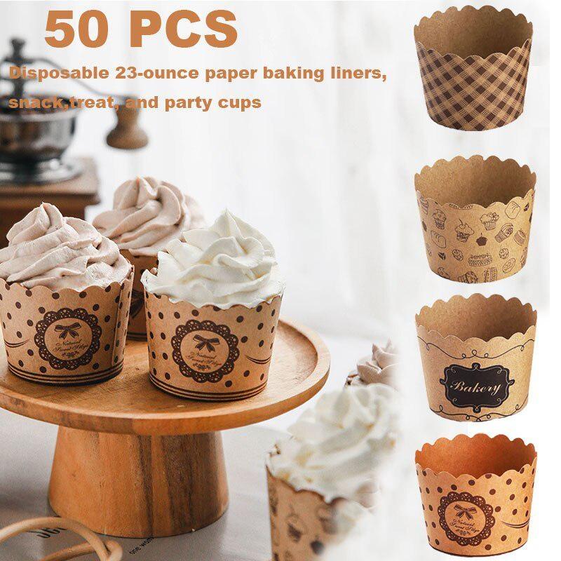 Wedding Cake Supply - カップケーキ紙コップ、ラッパーベーキングカップセット、ベーカリーパーティー用品、ウエディングケーキ型、マフィンライナー、パックあたり50個