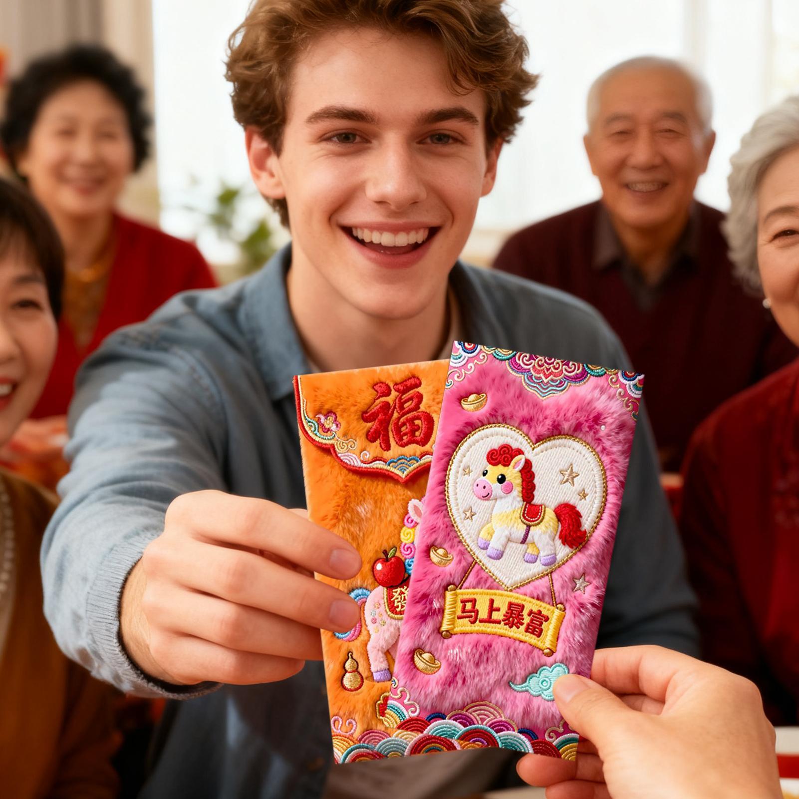 Wedding Envelopes - 中国の旧正月の赤い封筒 6枚入り 2026年中国の幸運の赤いお金封筒 春節の紅包 結婚式用