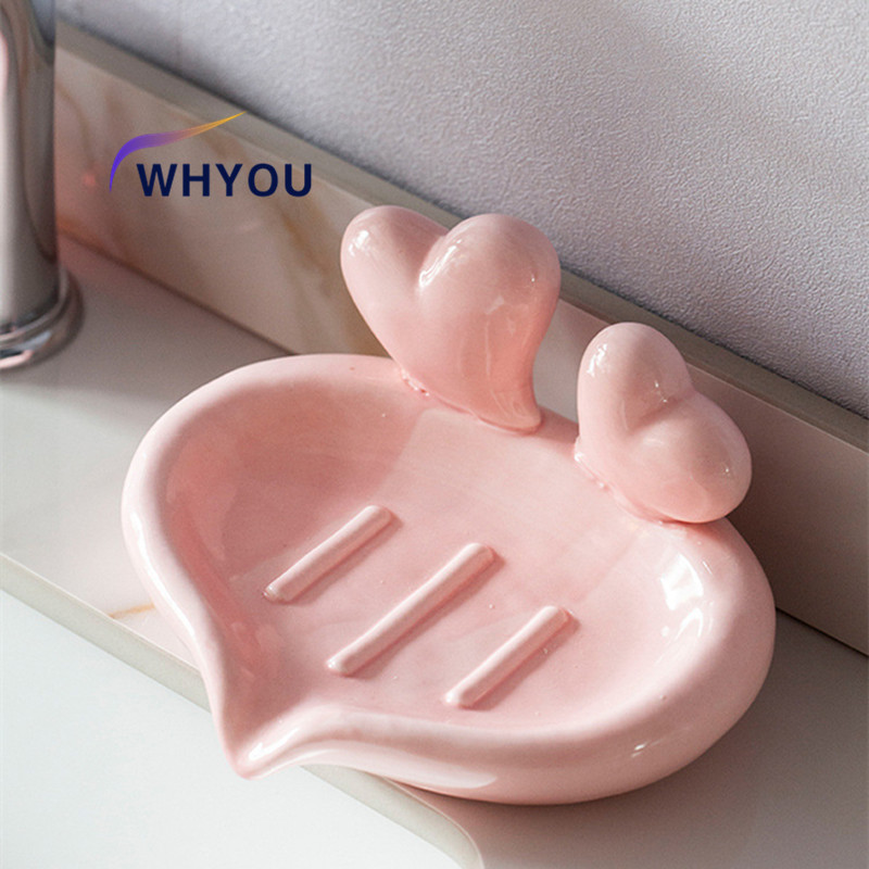 Wedding Bathroom Supply Kit - WHYOU-クリエイティブセラミックソープホルダーボックス、ラビングハート、ホームデコレーション、ホテルバスルームセット用品キット、恋人カップル、ウェディングGIF