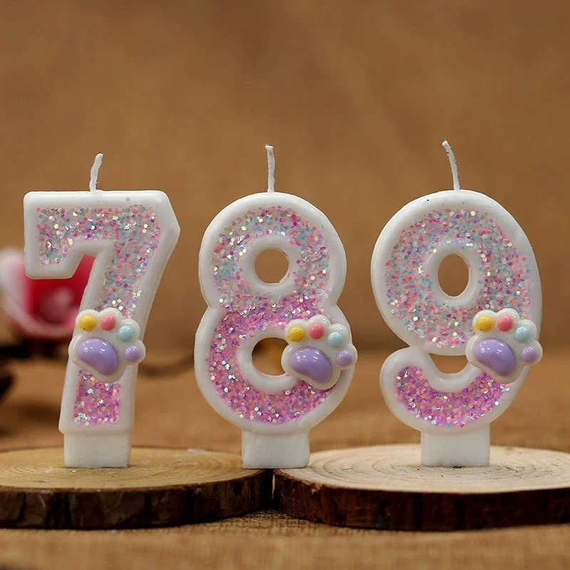Unity Candle Set - クリエイティブかわいい猫の足ケーキ番号誕生日キャンドルピンク爪テーマ番号キャンドルケーキトッパー誕生日パーティーケーキデコレーション