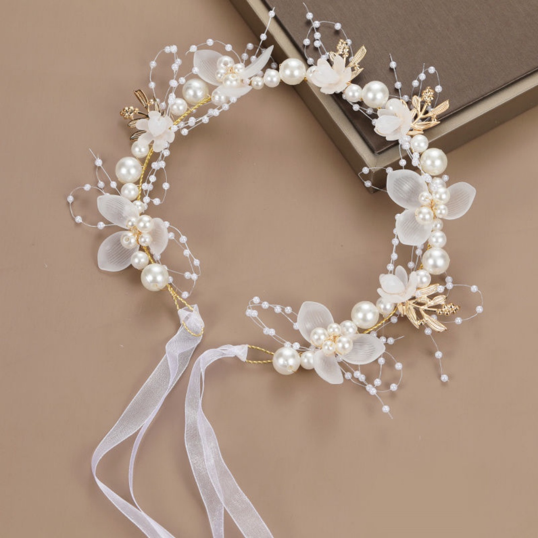 Wedding Arch Flower - 妖精風イミテーションパールスイートフラワーリースヘッドバンド レディース用 パーティー 結婚式 誕生日 プリンセスヘアアクセサリー