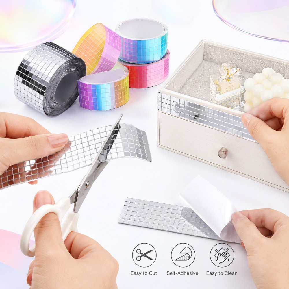 Wedding Bathroom Supply Kit - ミニスクエアミラーモザイクタイル自己粘着リアルクラフトステッカー DIY 浴室手作りホームデコレーションアート用品キット