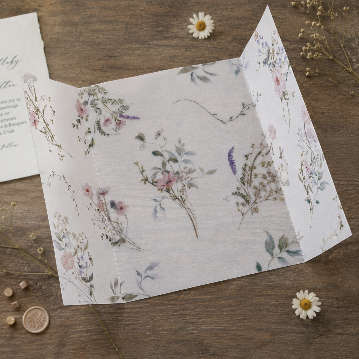 20/50個入りベラムラップ、水彩画の野の花柄、DIYベラム - Wedding Envelopes のレビューと価格