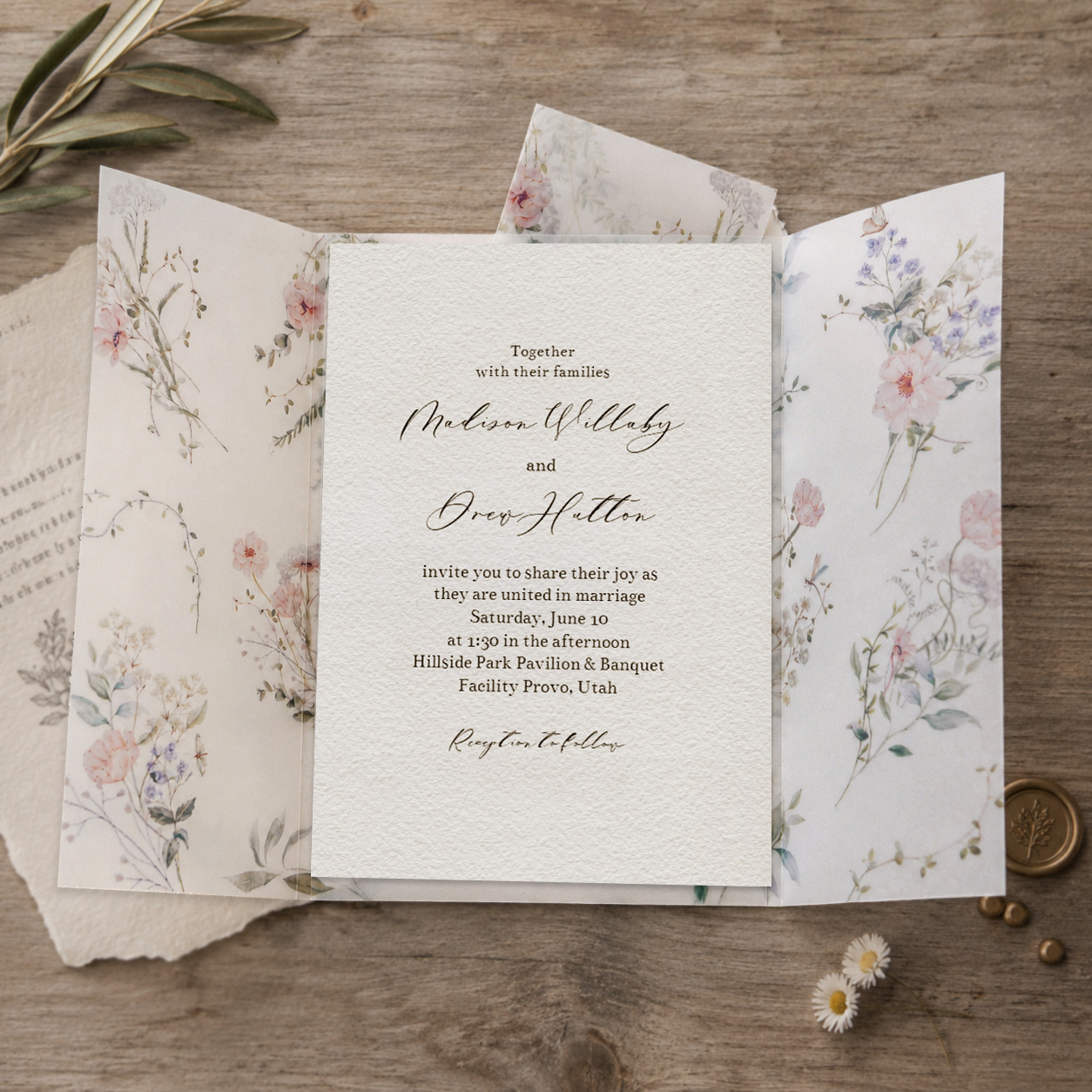 20/50個入りベラムラップ、水彩画の野の花柄、DIYベラム - Wedding Envelopes のレビューと価格