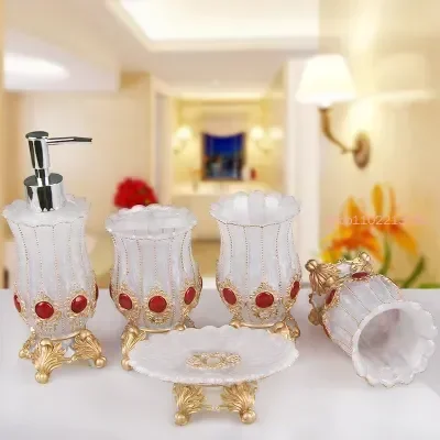 バスルームアクセサリー 5 点セット ガラス製マウスカップ  - Wedding Bathroom Supply Kit のレビューと価格
