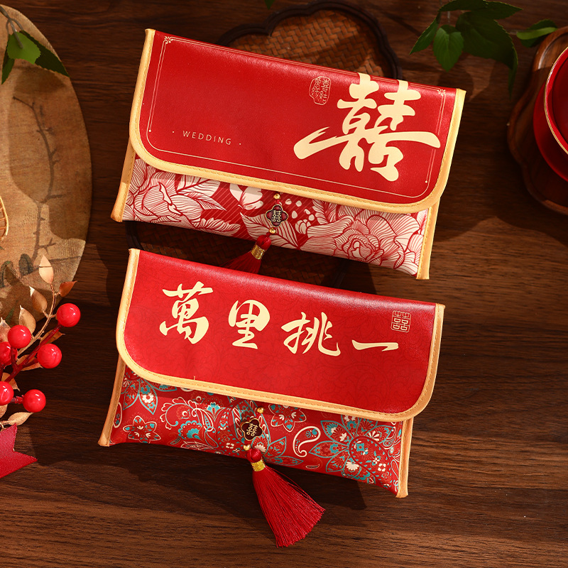 中国の結婚式の赤い封筒、革製の赤い封筒、1万円の婚約用品、出 - Wedding Envelopes のレビューと価格