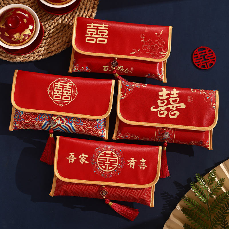中国の結婚式の赤い封筒、革製の赤い封筒、1万円の婚約用品、出 - Wedding Envelopes のレビューと価格