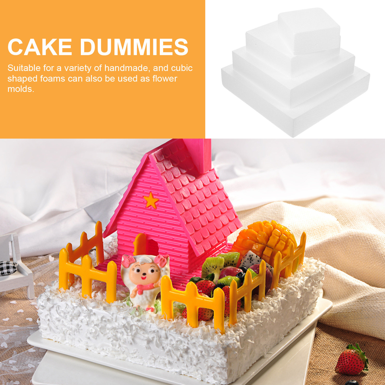 4 個ケーキダミーフォーム立方体形状白軽量再利用可能な装飾練 - Wedding Cake Supply のレビューと価格