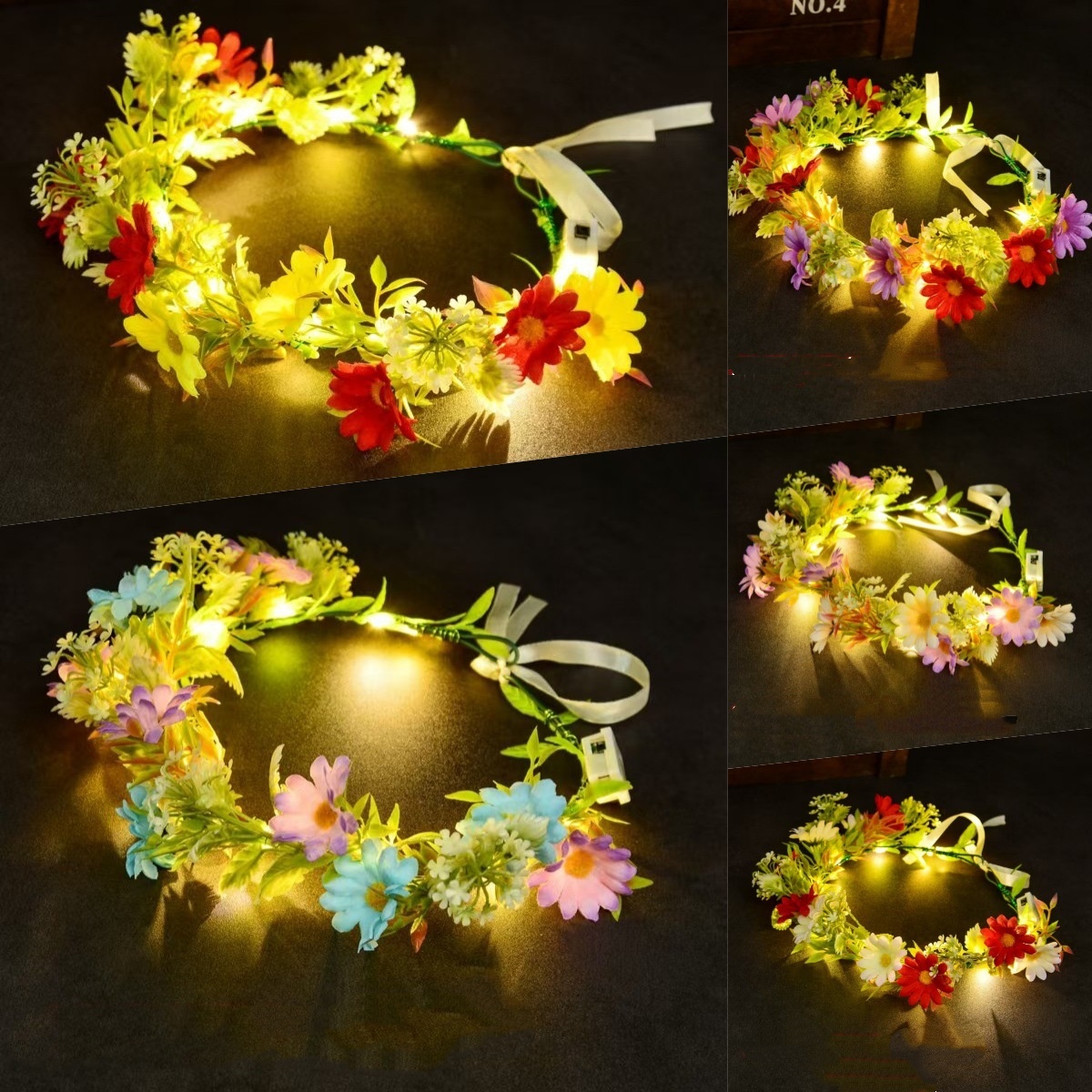 LEDライトアップフラワークラウンヘッドバンド、光る花輪ヘッ - Wedding Arch Flower のレビューと価格
