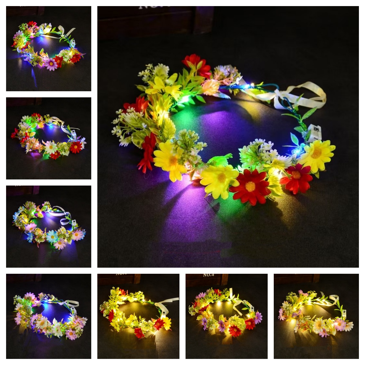 LEDライトアップフラワークラウンヘッドバンド、光る花輪ヘッ - Wedding Arch Flower のレビューと価格