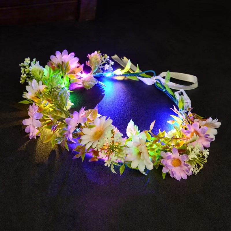 LEDライトアップフラワークラウンヘッドバンド、光る花輪ヘッ - Wedding Arch Flower のレビューと価格