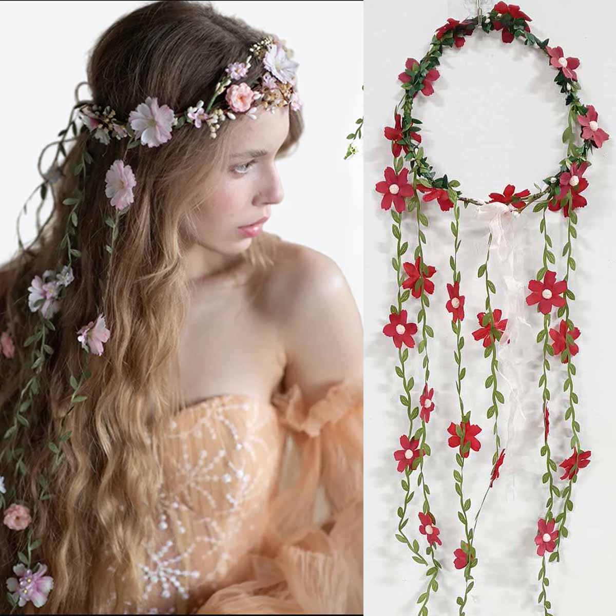 ボヘミアン籐花蔓クラウンヘッドバンド花嫁の結婚式のヘアアクセ - Wedding Arch Flower のレビューと価格