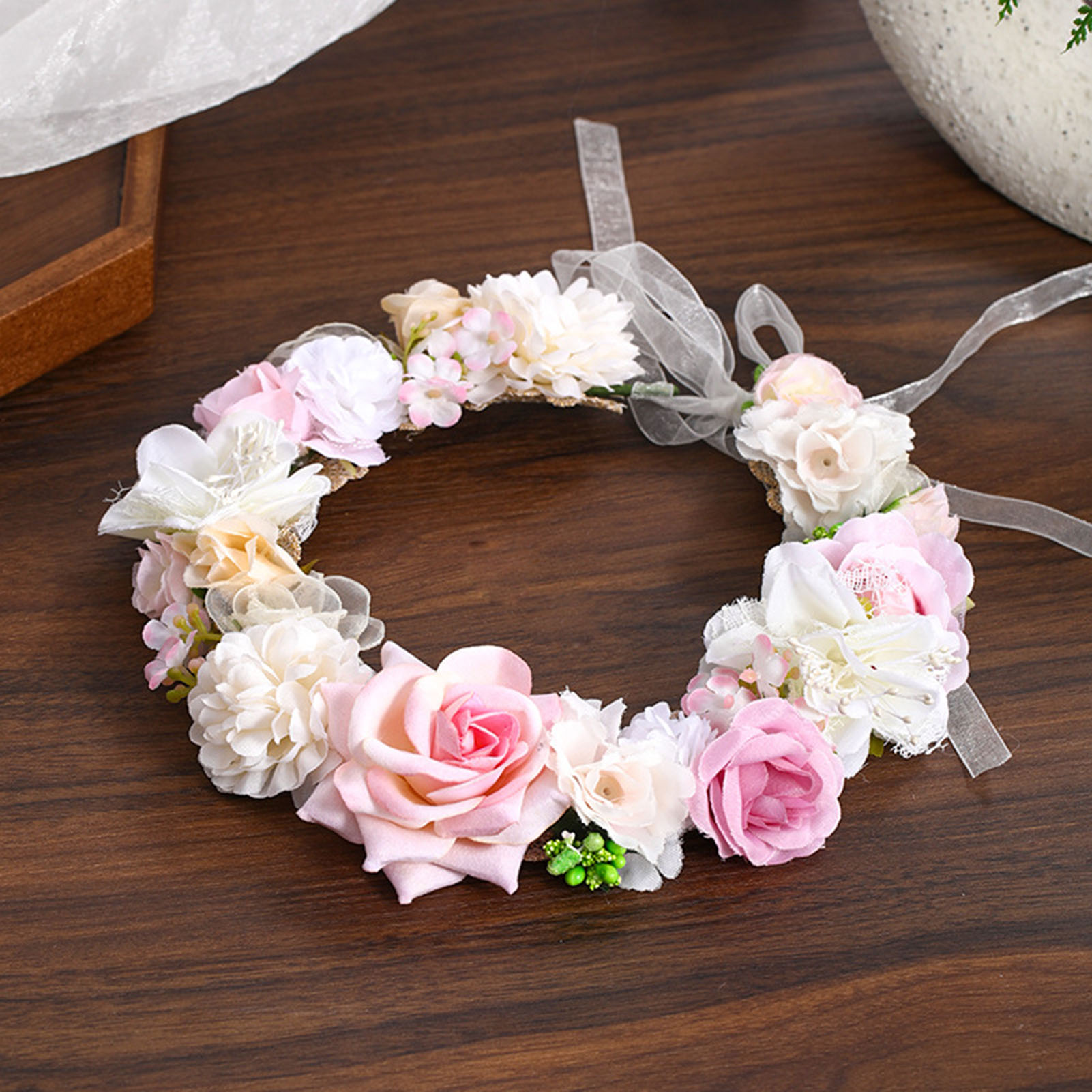 フラワークラウンリース花嫁ガーランド花嫁造花リースウェディン - Wedding Arch Flower のレビューと価格