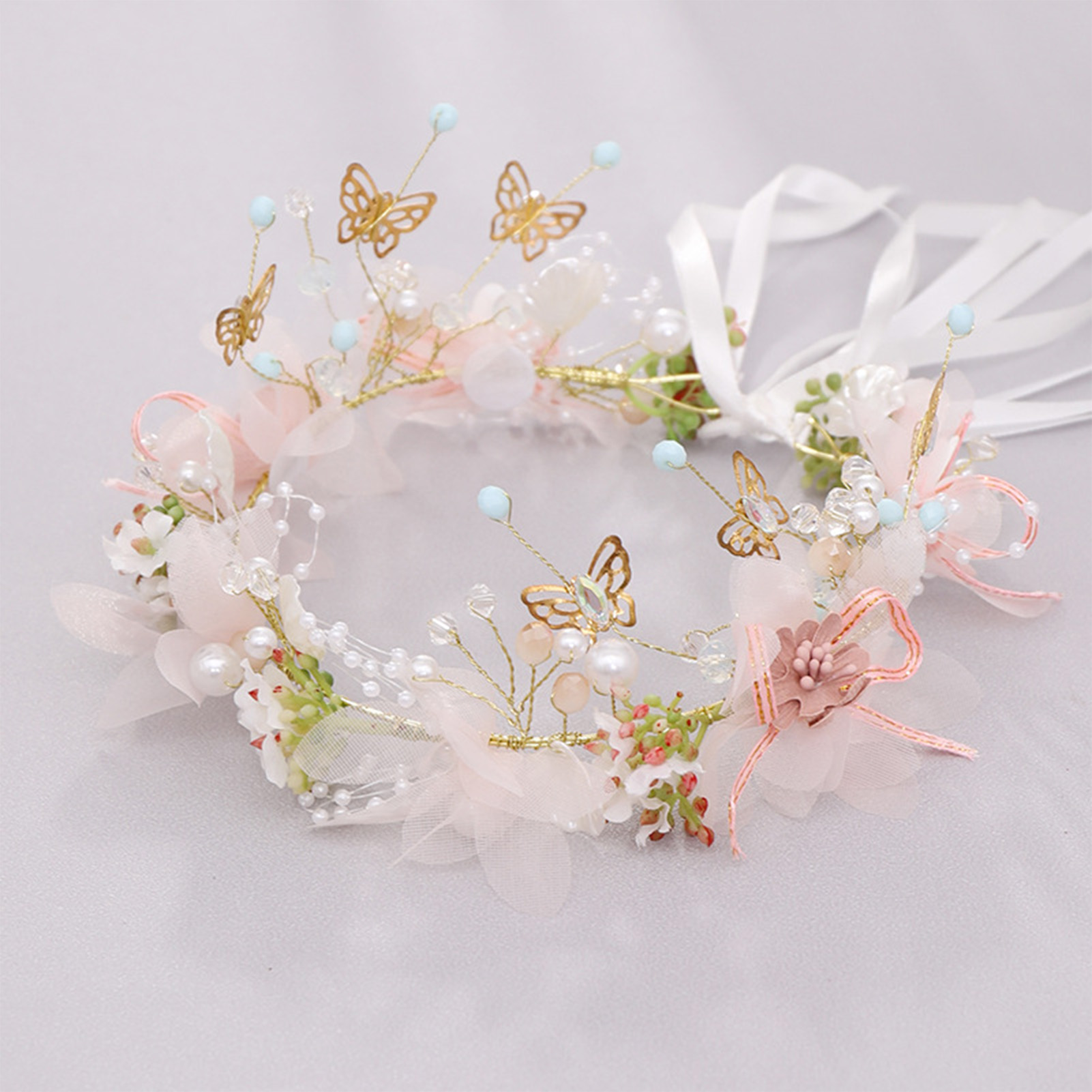 女性女の子フラワーヘッドバンド花嫁蝶花冠ヘアバンドヘアアクセ - Wedding Arch Flower のレビューと価格