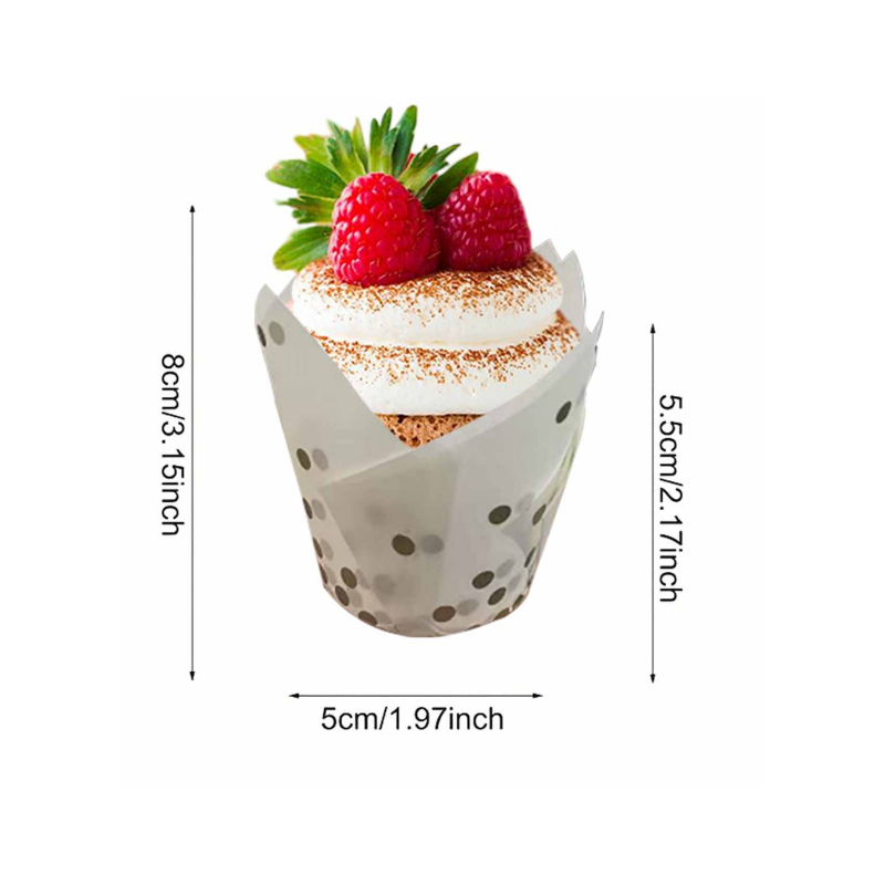 50個/100個 ゴールドドットチューリップケーキカップ、高 - Wedding Cake Supply のレビューと価格