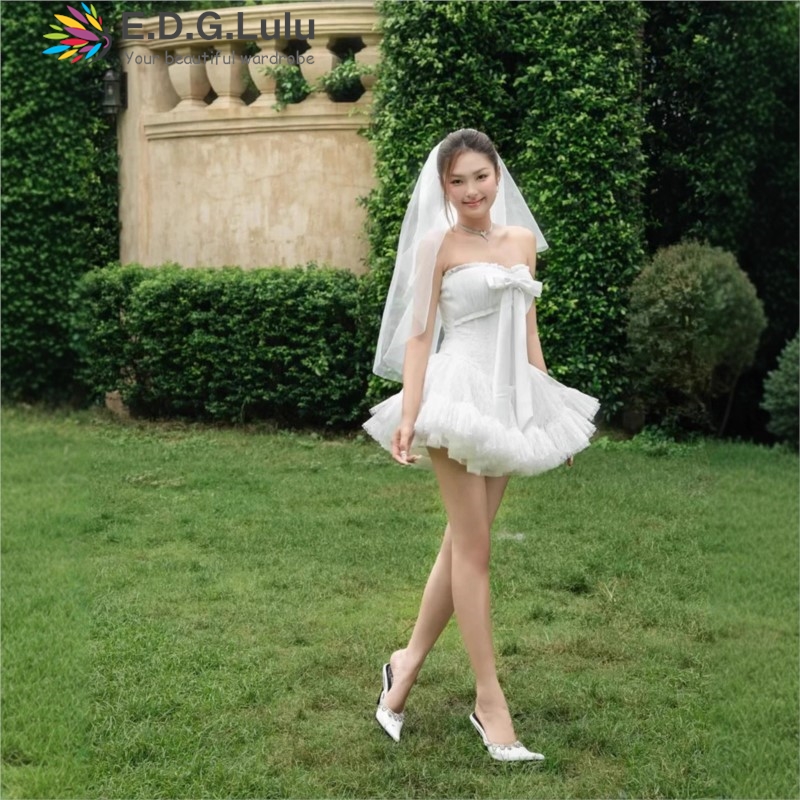 EDGLuLu ストラップレスボウエレガントなパーティードレ - Wedding Lulu のレビューと価格