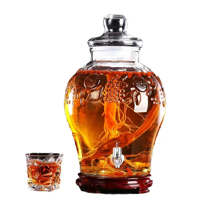 空の厚いガラス製酵素ワインジャー（蛇口付き）無鉛ガラス製フル - Wedding Tap のレビューと価格